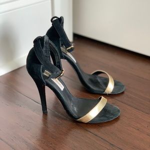 Steve Madden black and gold ankle strap shoes